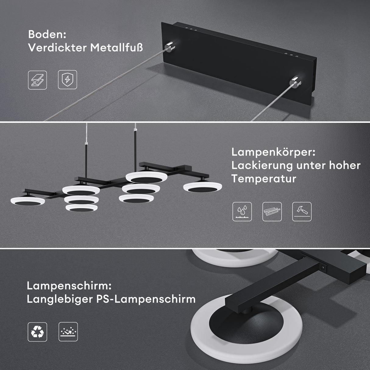 Suspension Glasvilla LED à intensité variable avec télécommande et câble réglable pour salle à manger, salon, chambre à coucher