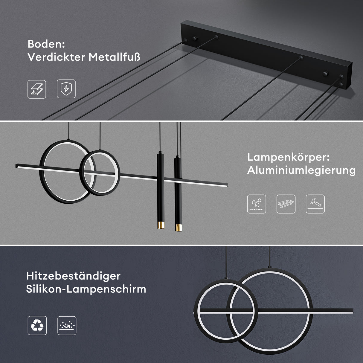Suspension Glasvilla 100 cm, lampe LED suspendue, design linéaire, 3000K/4000K/6000K, câble réglable, 38W, idéale pour salle à manger, salon ou chambre.