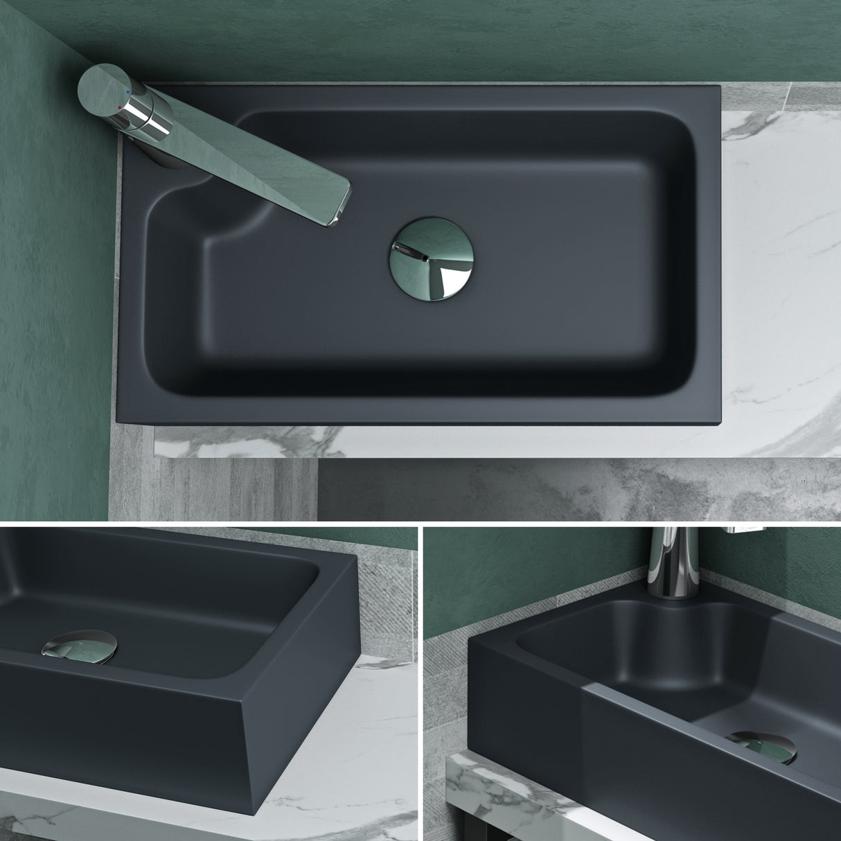 glasvilla Lavabo de invitados WC Lavabo de encimera con orificio para grifo 46x26x11cm Mineralguss Cuadrado Pequeño Cuenco de lavabo Espacio de lavabo Col101