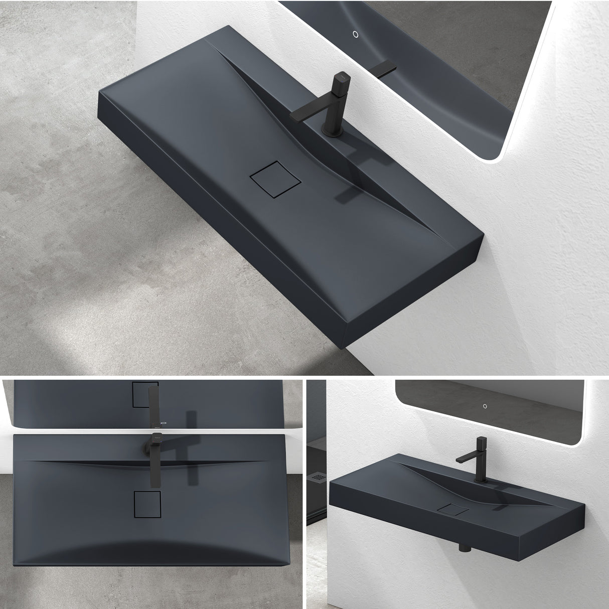 glasvilla Lavabo da Appoggio da Marmo fuso Lavabo Bagno Sospeso Lavandino Bagno Rettangolare Colossum810