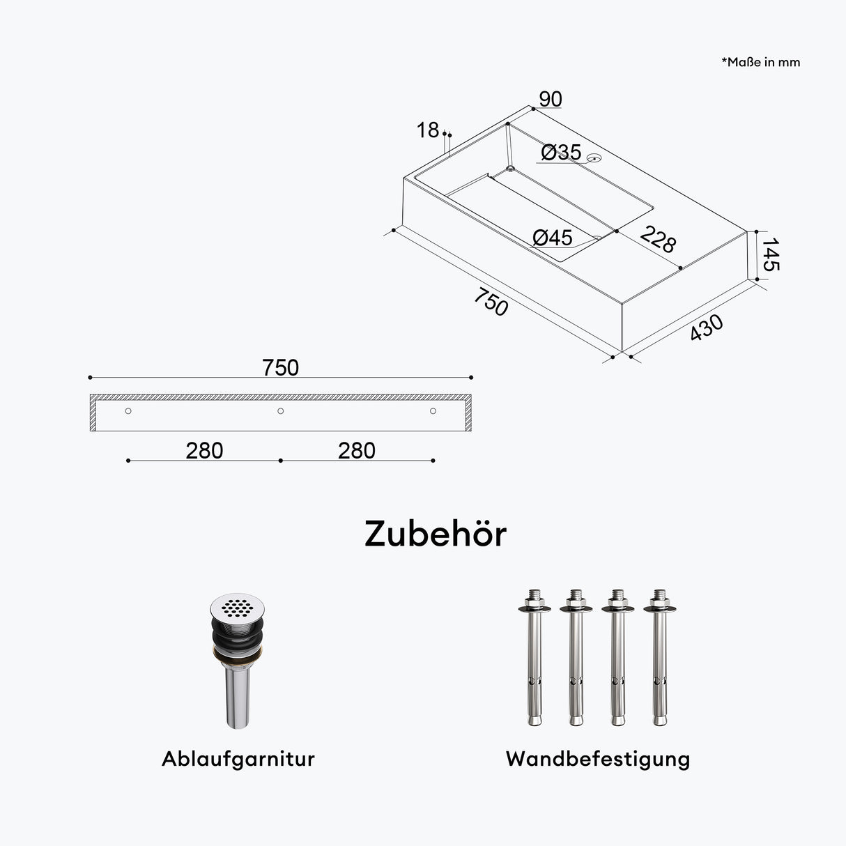 glasvilla Lavabo da Appoggio Lavandino Bagno Sospeso da Marmo Fuso Col12