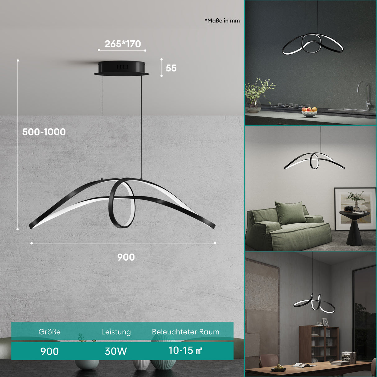 Suspension Glasvilla LED, lampe suspendue réglable avec câble, luminaire suspendu pour salle à manger, salon, chambre à coucher