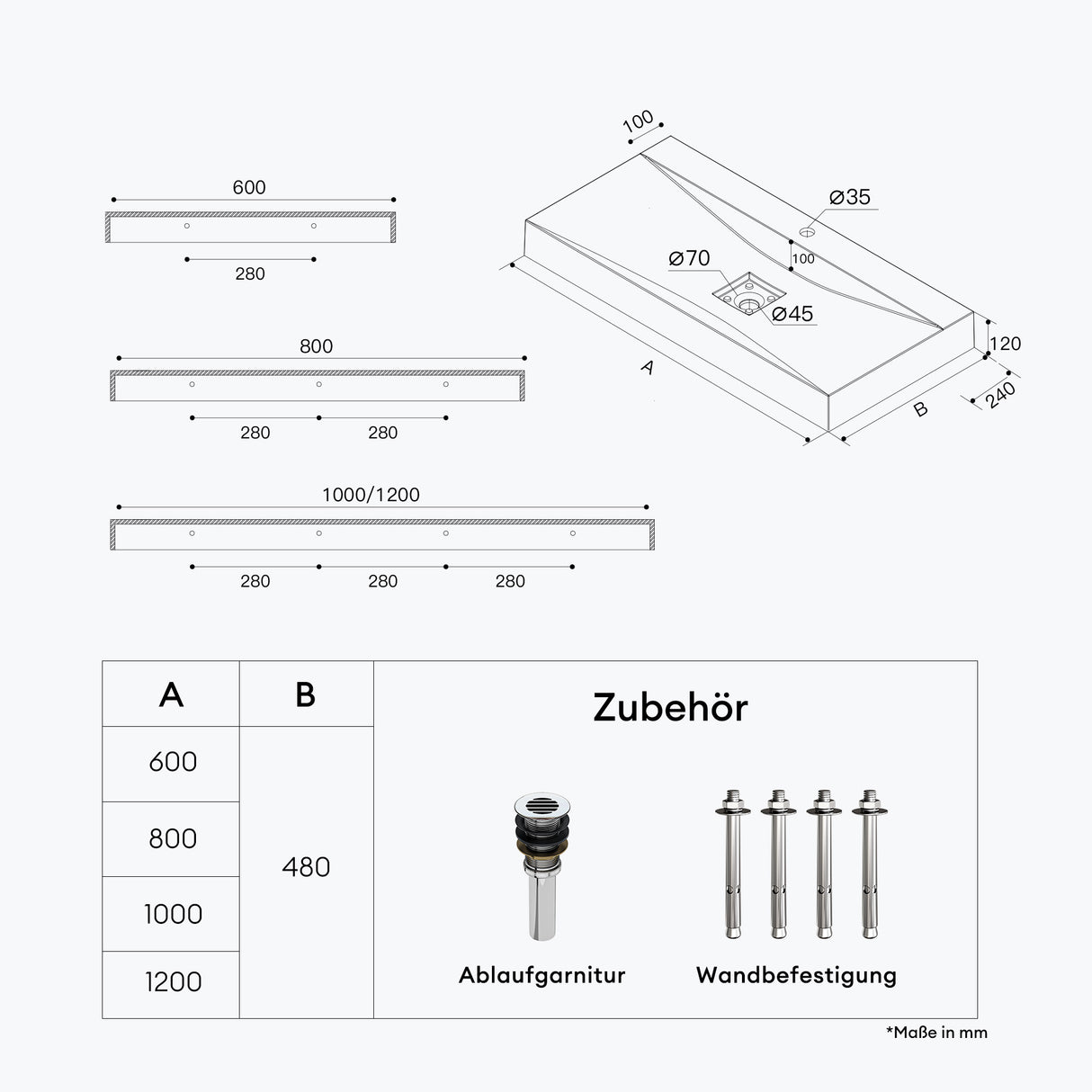 glasvilla Lavabo da Appoggio da Marmo fuso Lavabo Bagno Sospeso Lavandino Bagno Rettangolare Colossum810