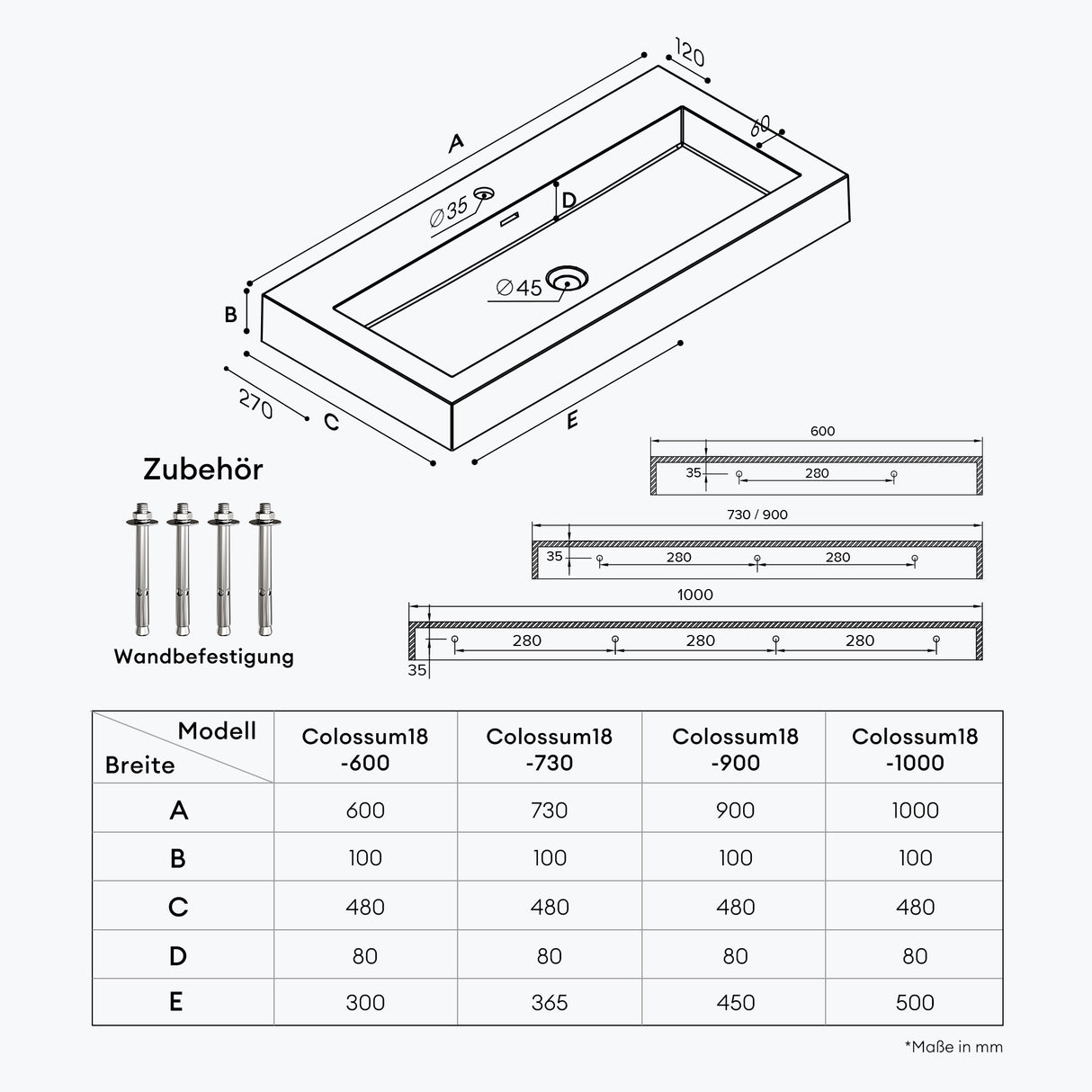 Lavabo Glasvilla Col18, lavabo suspendu, lavabo à poser, en fonte minérale, 1 trou de robinetterie, rectangulaire