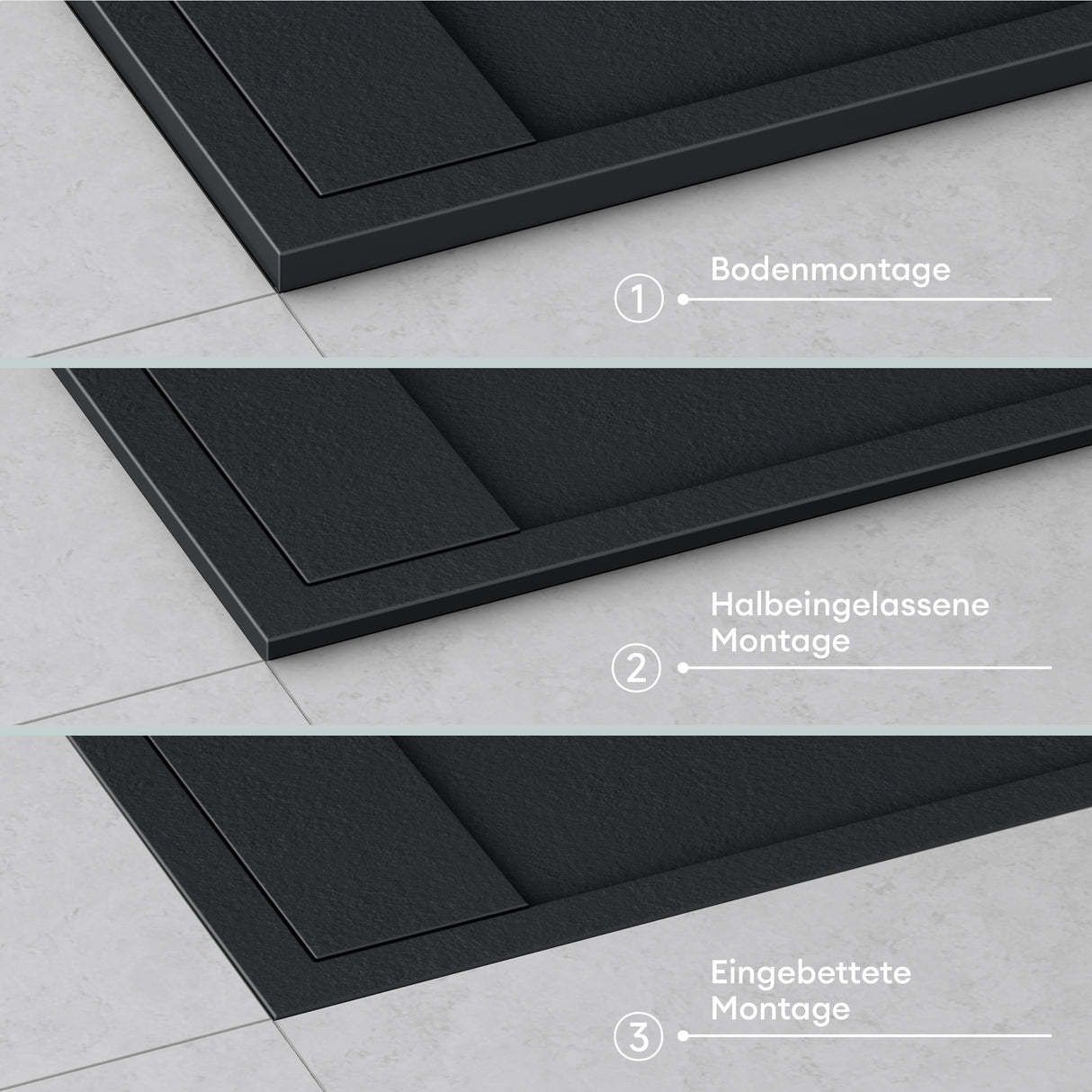 Receveur de douche Glasvilla en matériau minéral moulé, raccords DIN Geoma10