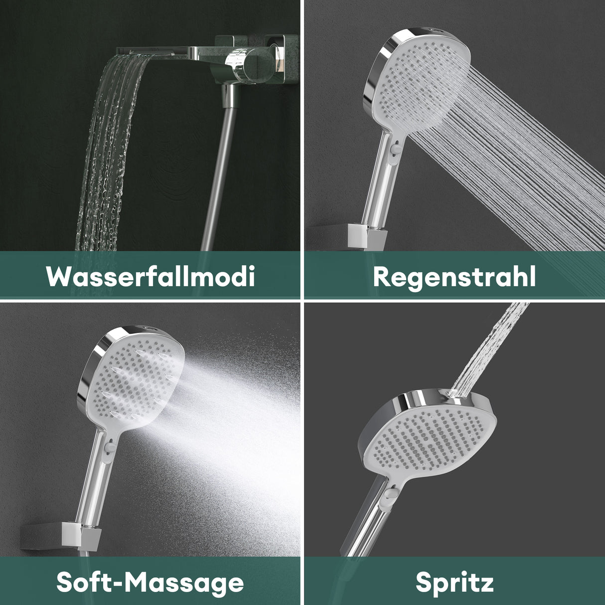 Robinet de baignoire Glasvilla avec douchette, design cascade, jets multiples, douchette en laiton avec barre et flexible de douche.