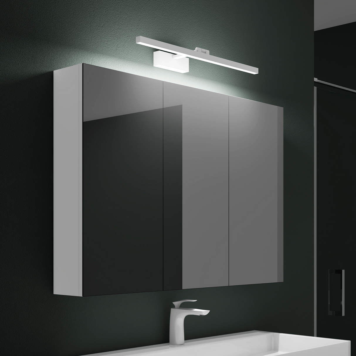 Armoire de toilette Glasvilla avec miroir et lampe intégrée, meuble de salle de bain, éclairage miroir, lampe de salle de bain LED rotative à 180°, d'une beauté rayonnante