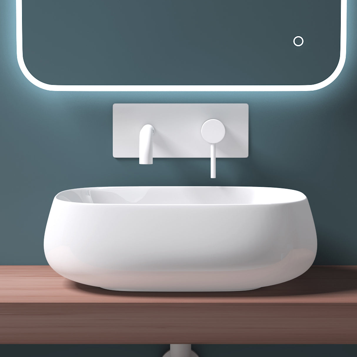 Vasque à poser Glasvilla, en céramique blanche, avec nano-revêtement