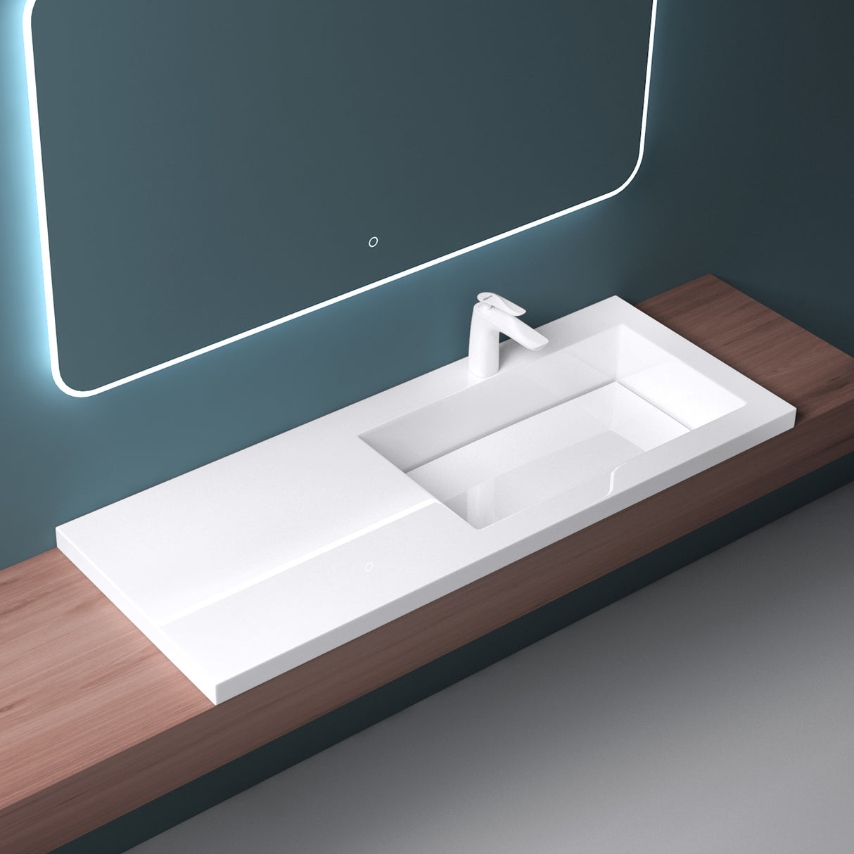 Lavabo Glasvilla, lavabo encastré, vasque à droite, L x P x H : 120 x 46 x 13,5 cm, lavabo design en résine minérale moulée blanche, Colossum820