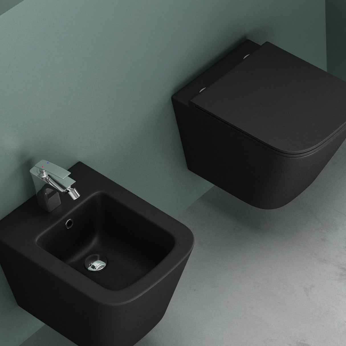 glasvilla Spülrandlos Wand WC negro Hänge WC + asiento de WC (con Softclose) A112 NUEVO!!!