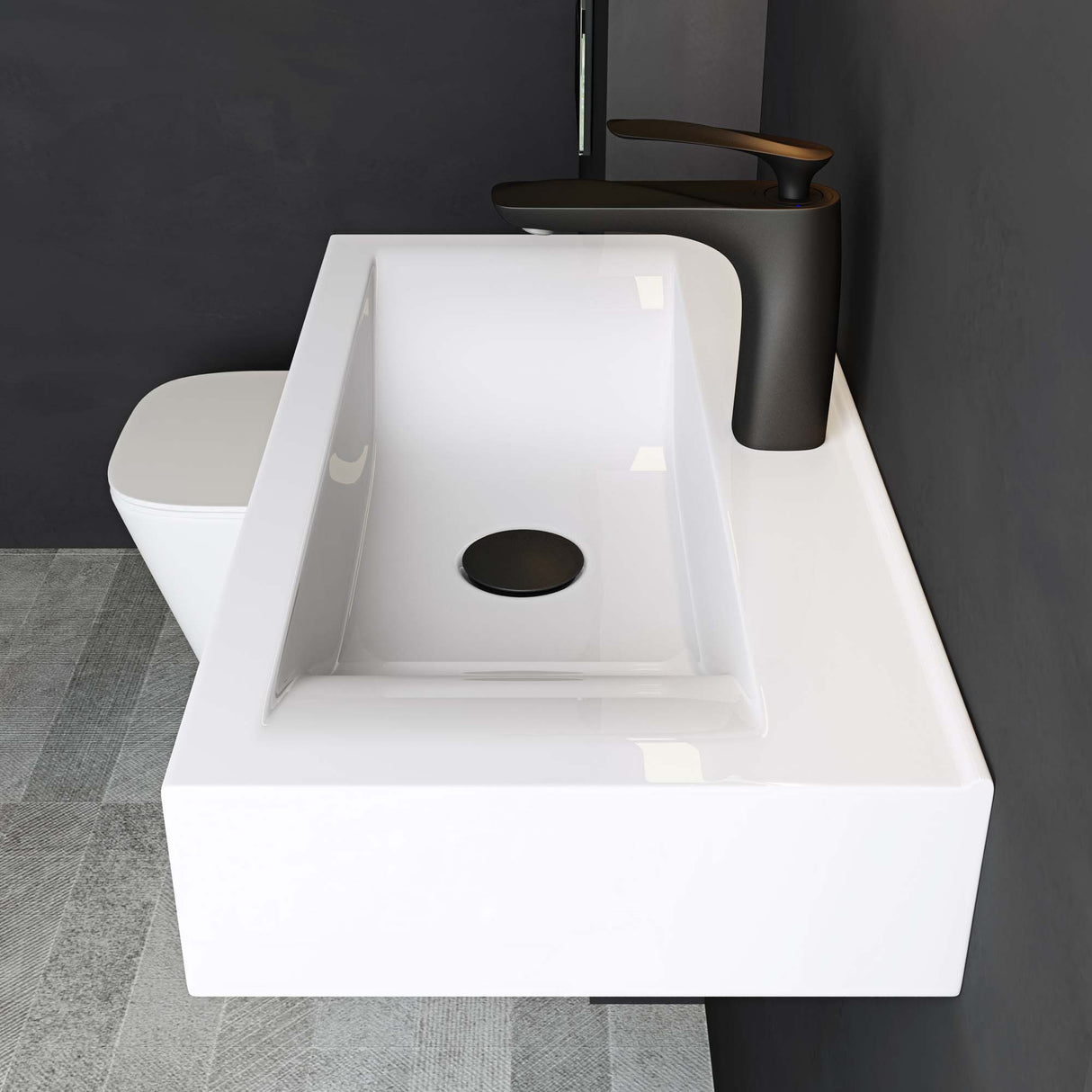 glasvilla Lavabo da Appoggio 60x31x10cm in Ceramica Lavabo Bagno Sospeso Lavandino Bagno da Appoggio con Nano Rivestimento Rettangolare Brüssel118g