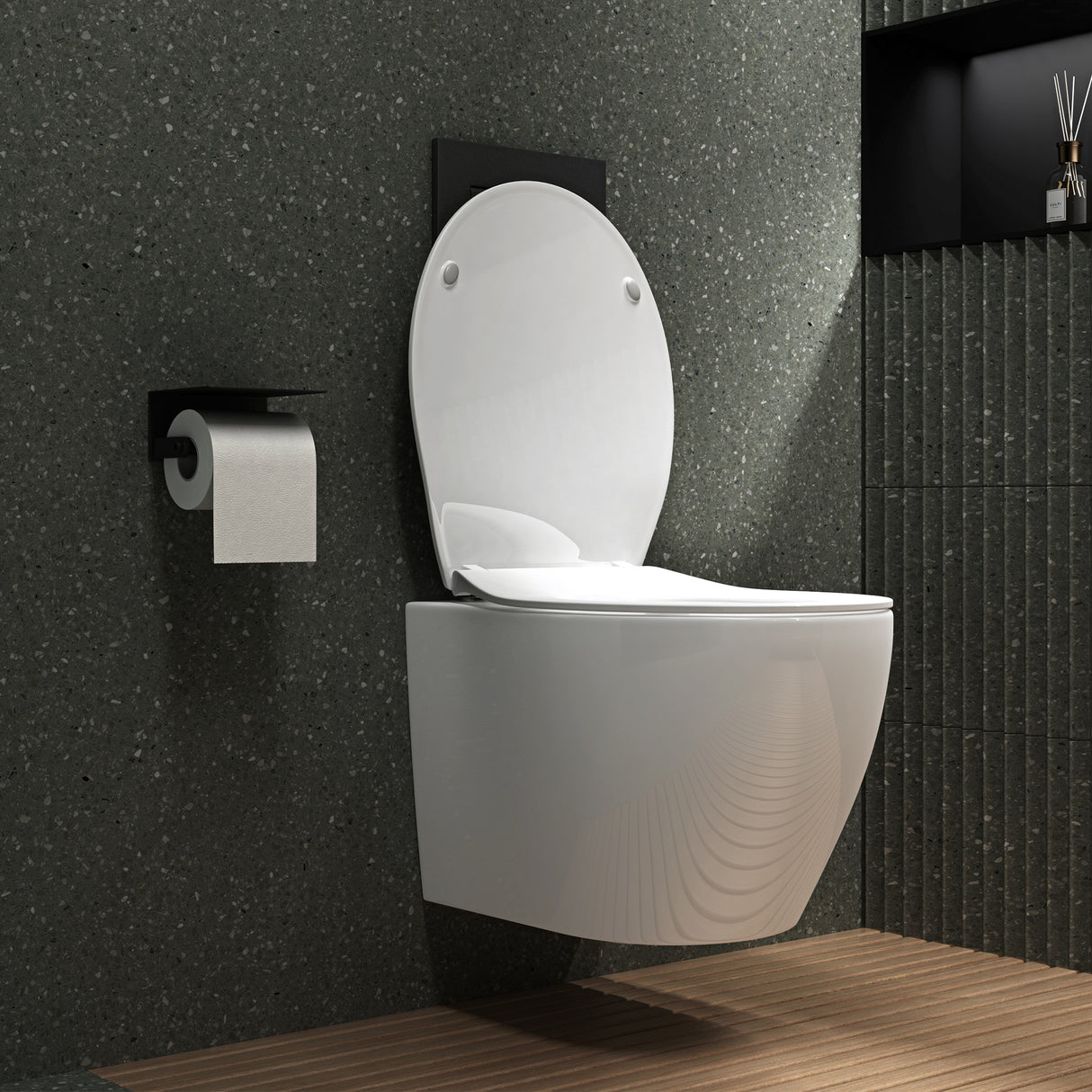 Glasvilla Design – Inodoro suspendido sin reborde en cerámica blanca con asiento Soft-Close