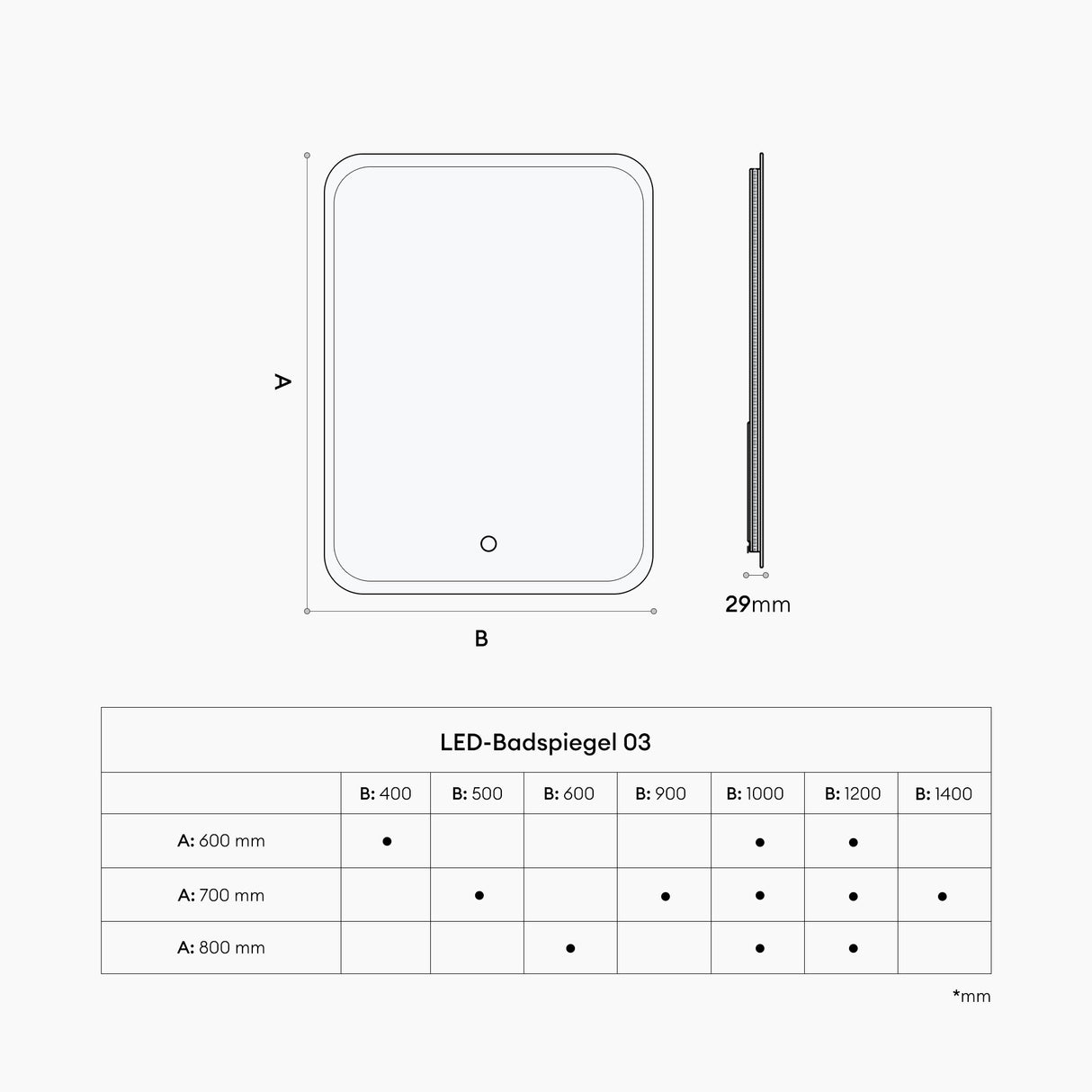 glasvilla Miroir Mural de Salle de Bain Miroir de Salle de Bain LED avec Interrupteur Tactile Antibuée Couche Antibuée