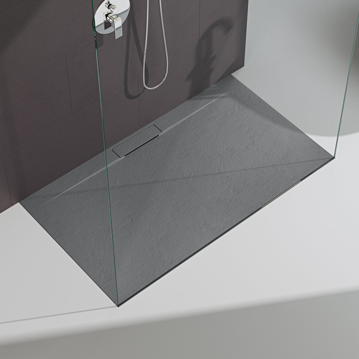 glasvilla Piatto Doccia in Pietra Artificiale Piatto Doccia per Box Doccia Forma: Rettangolare, Grigio Cemento Lyra