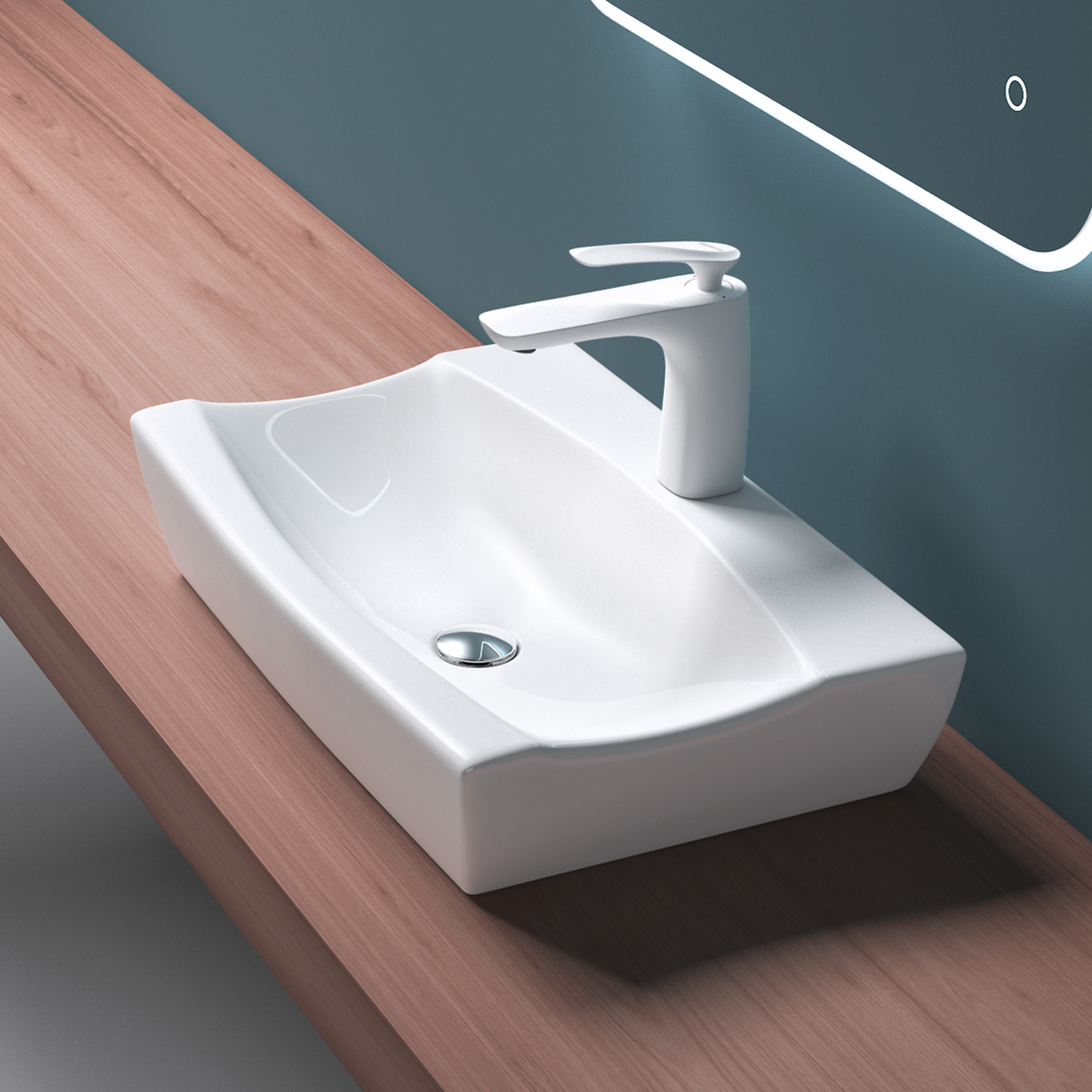 Vasque à poser Glasvilla, modèle Brussels 152B blanc, en céramique avec nano-revêtement