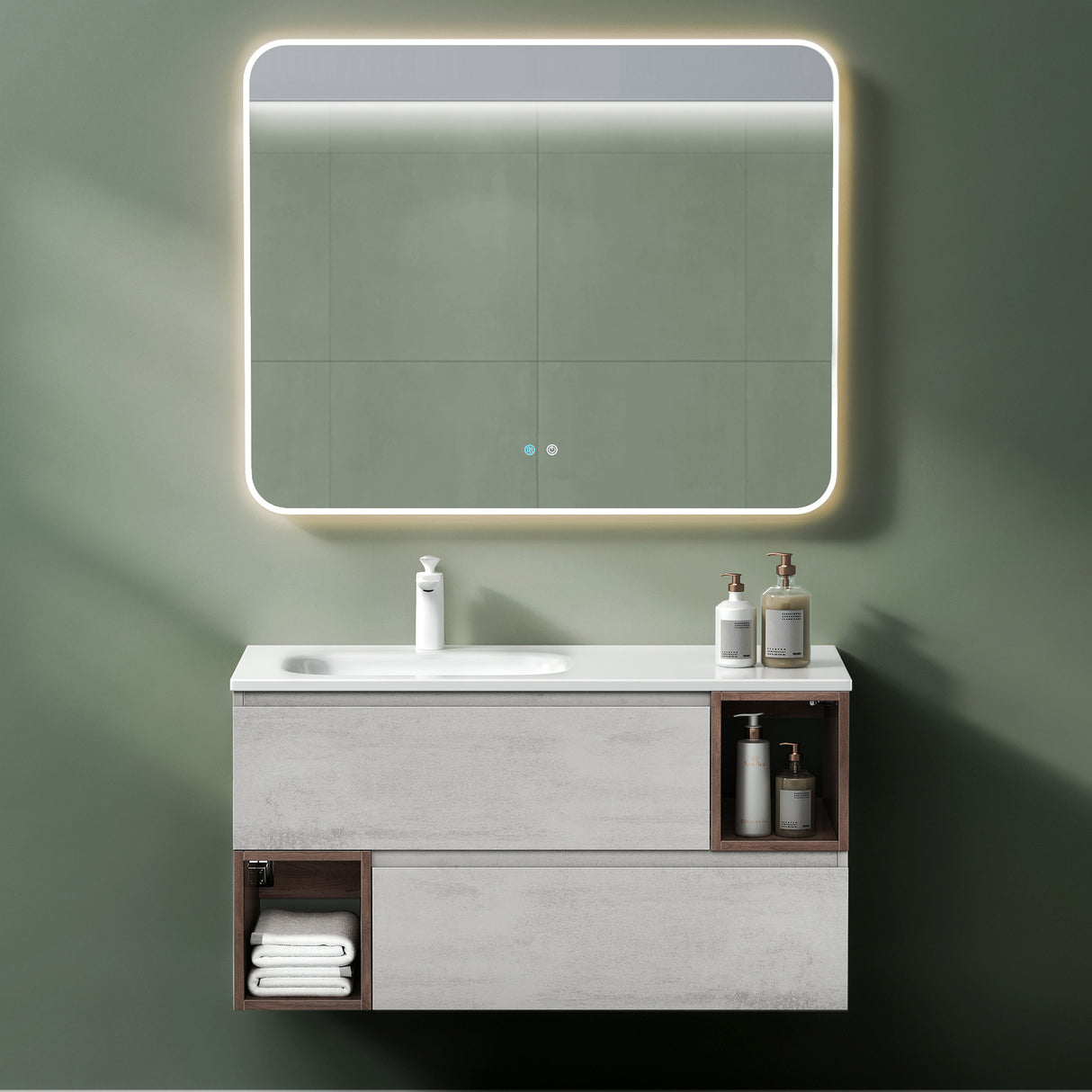 glasvilla Meubles de Salle de Bain | Armoire de Salle de Bain avec Miroir | Meuble Sous-Vasque en Solid Surface Gemini