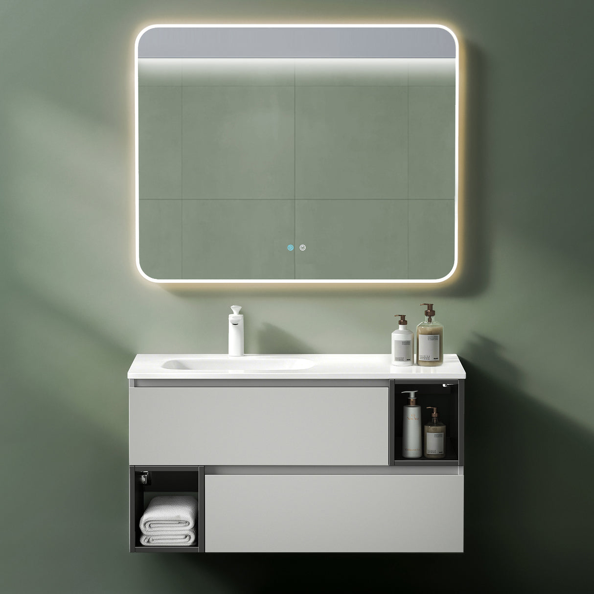 glasvilla Meubles de Salle de Bain | Armoire de Salle de Bain avec Miroir | Meuble Sous-Vasque en Solid Surface Gemini