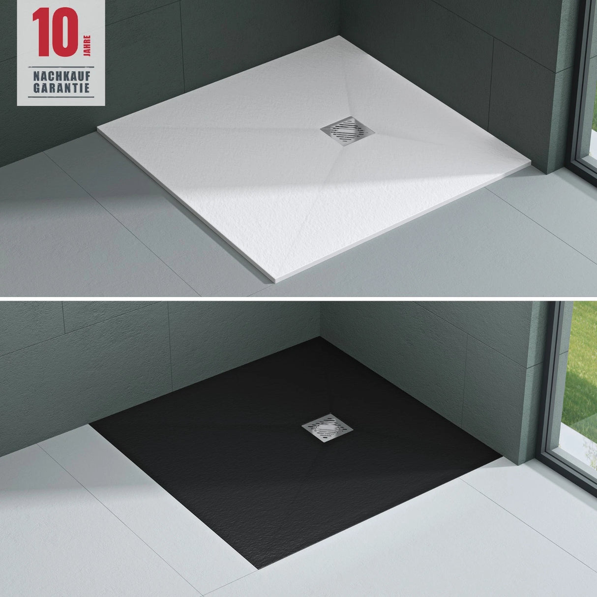 Receveur de douche Glasvilla en matériau minéral moulé, raccords DIN Geoma09