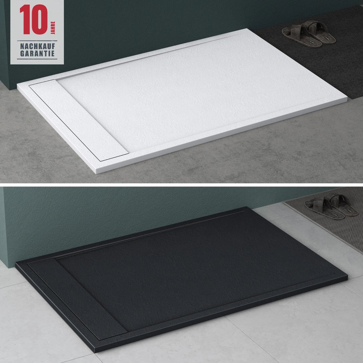 Receveur de douche Glasvilla en matériau minéral moulé, raccords DIN Geoma10