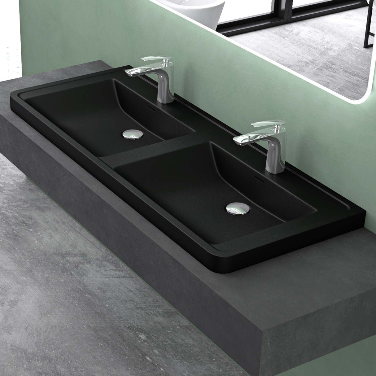 Lavabo Glasvilla, lavabo encastré, vasque rectangulaire en matériau minéral moulé avec trop-plein, Col8