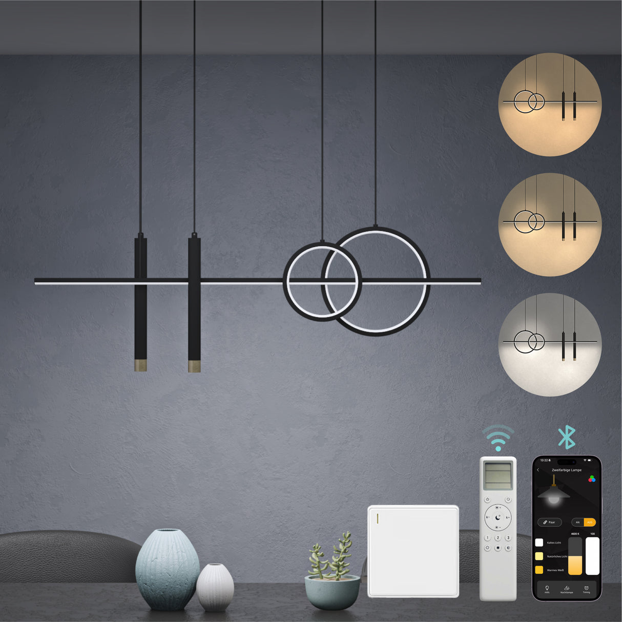 lampara colgante glasvilla 100cm LED diseño lineal 3000K/4000K/6000K cable ajustable 38W lámpara colgante para comedor sala de estar dormitorio