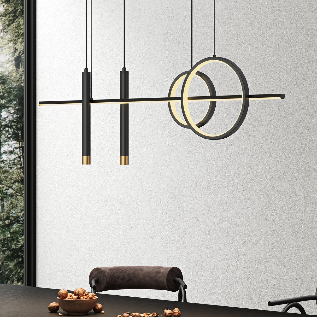 Suspension Glasvilla 100 cm, lampe LED suspendue, design linéaire, 3000K/4000K/6000K, câble réglable, 38W, idéale pour salle à manger, salon ou chambre.