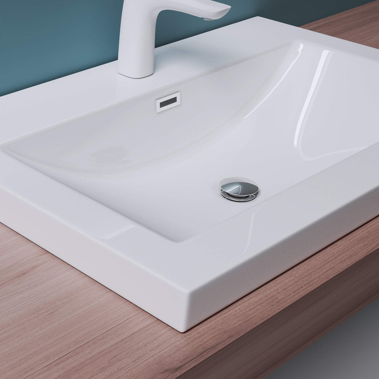 Lavabo Glasvilla, vasque encastrée, meuble-lavabo, en fonte minérale, rectangulaire, 1 trou de robinetterie, avec trop-plein, Col01