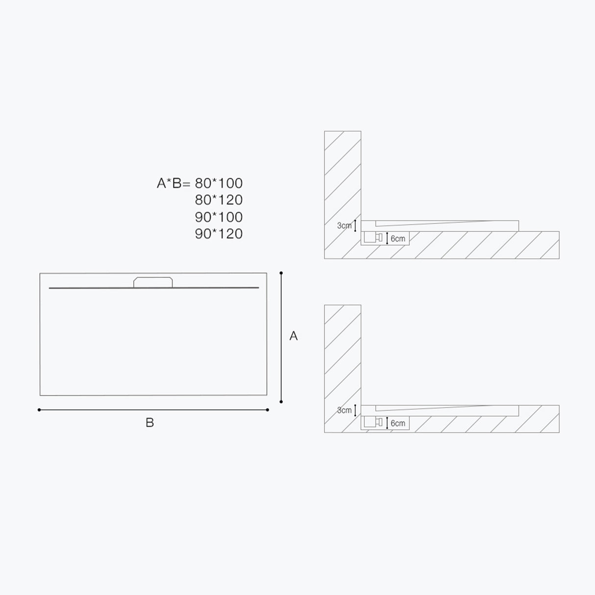 glasvilla Piatto Doccia in Pietra Artificiale Piatto Doccia per Box Doccia Forma: Rettangolare, Grigio Cemento Lyra