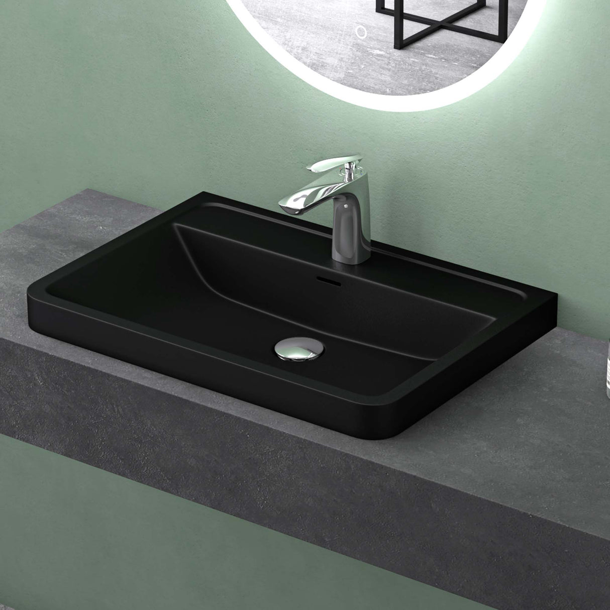 Lavabo Glasvilla, lavabo encastré, vasque rectangulaire en matériau minéral moulé avec trop-plein, Col8