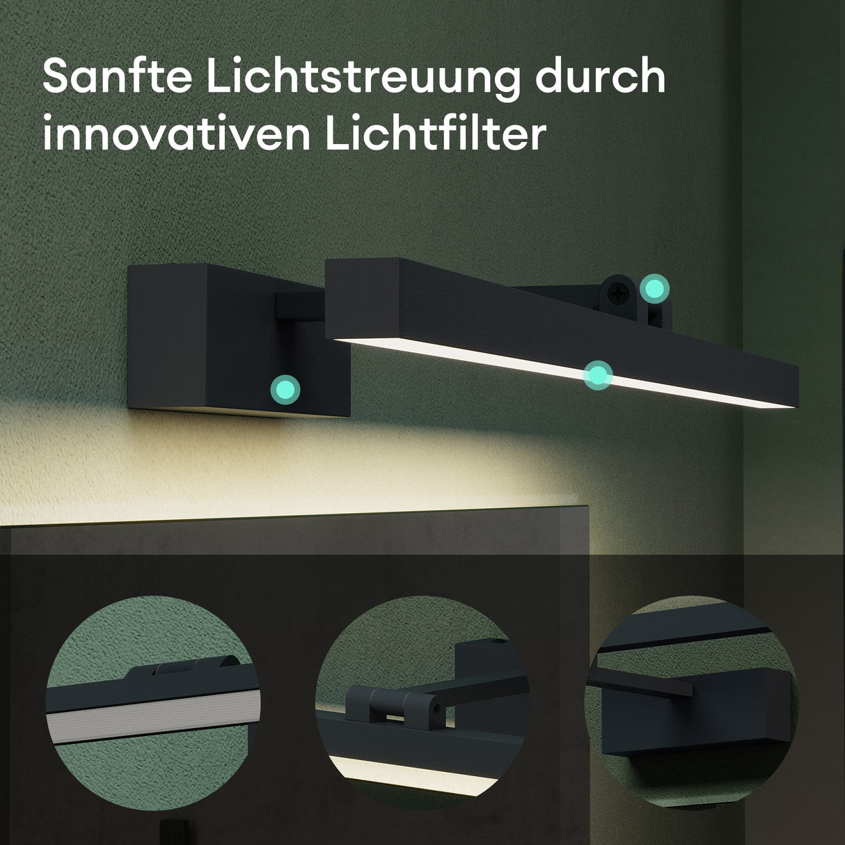 glasvilla Lampe de Salle de Bain LED pour Miroir | Lampe de Miroir 4000K pour Salle de Bain | Applique LED 9W Rotatif à 180° Strahlenschön