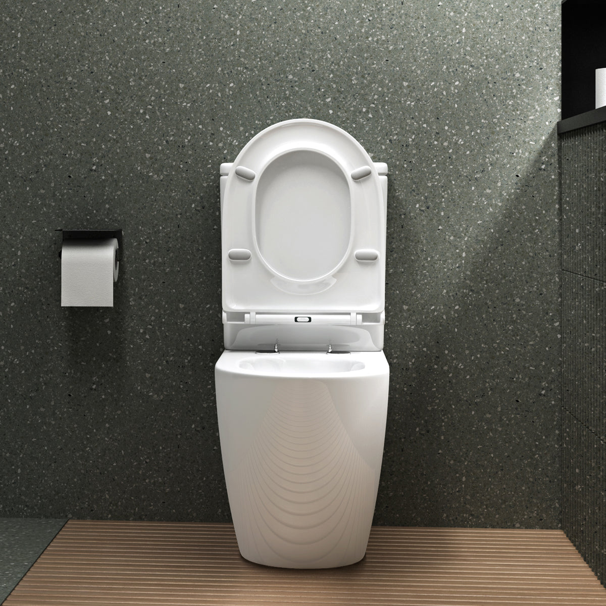 glasvilla Stand WC mit Spülkasten spülrandloses-WC bodenstehende-Toilette aus Keramik, weiß/matt schwarz 36x63x82cm, mit Absenkautomatik, inkl. Spülkasten, Stand179T