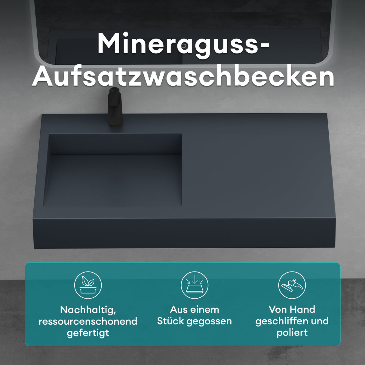 glasvilla Lavabo da Appoggio da Marmo Fuso Lavabo Bagno Sospeso Lavandino Bagno Rettangolare Col11