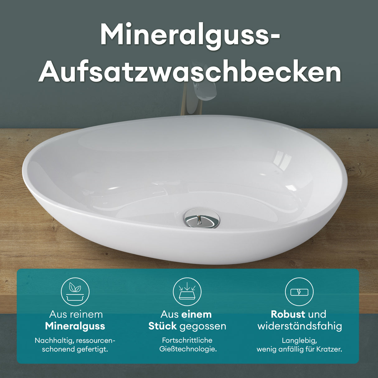 Vasque ovale à poser Glasvilla sans trou de robinetterie ni trop-plein Col809