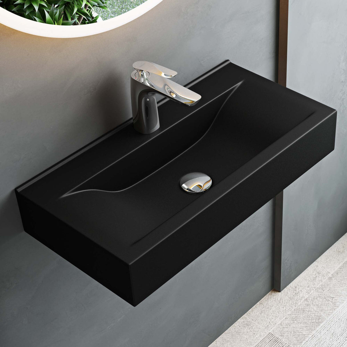 glasvilla Lavabo da Appoggio 60x31x10cm in Ceramica Lavabo Bagno Sospeso Lavandino Bagno da Appoggio con Nano Rivestimento Rettangolare Brüssel118g