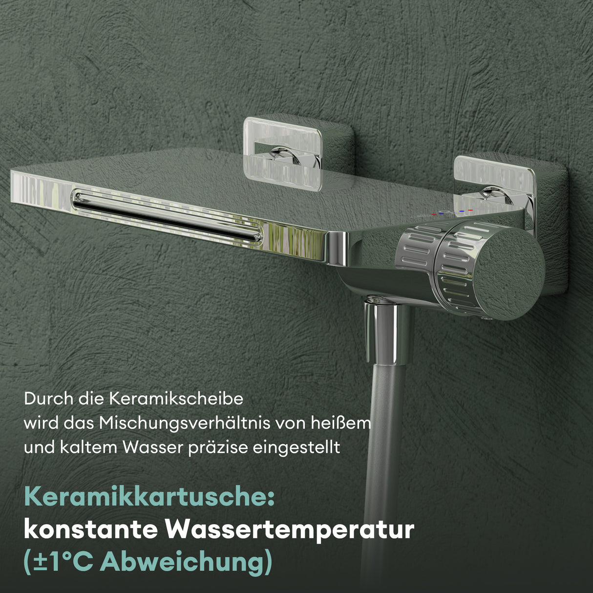 Robinet de baignoire Glasvilla avec douchette, design cascade, jets multiples, douchette en laiton avec barre et flexible de douche.