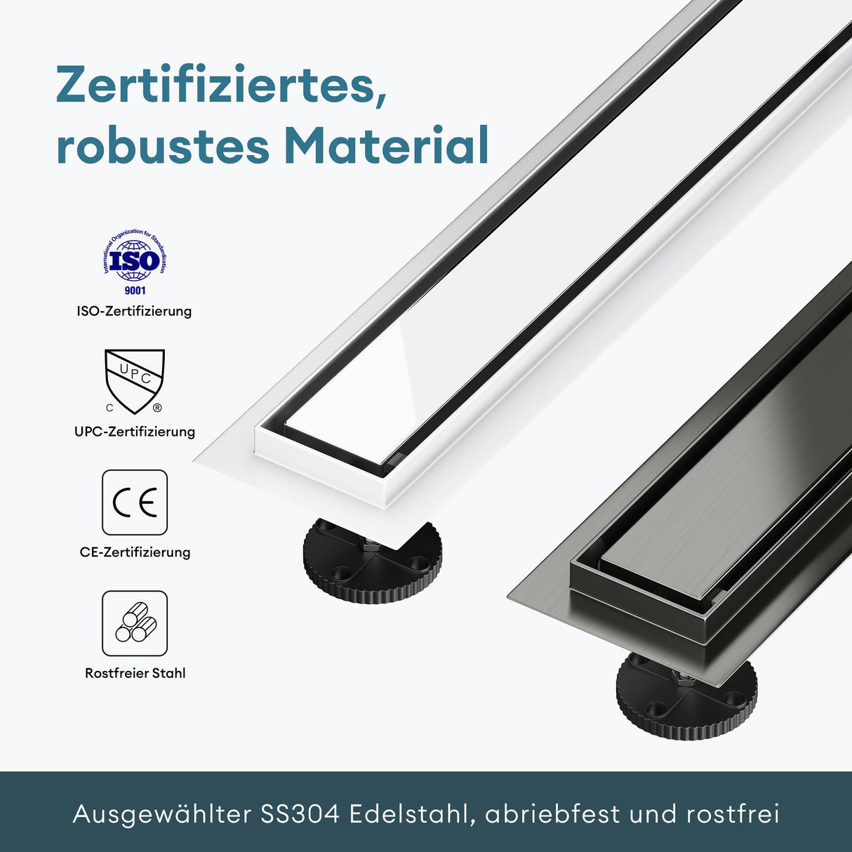 Bonde de douche Glasvilla en acier inoxydable | Kit de siphon complet pour salle de bain | Carrelable, débit de 35 l/min | Filtre à cheveux KE110