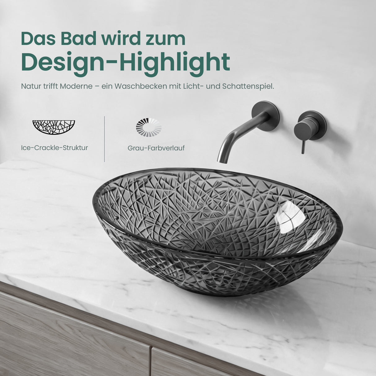 glasvilla Waschbecken Glas Aufsatzwaschbecken Glaswaschbecken Handwaschbecken Waschschale Oval Minerva08