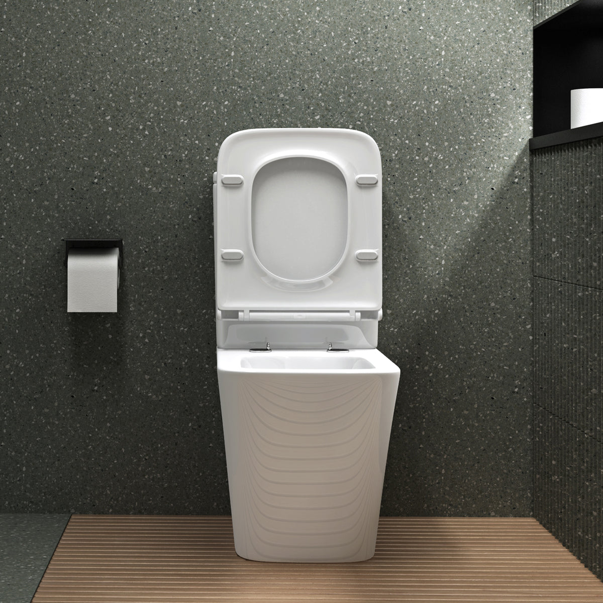 glasvilla Stand WC mit Spülkasten spülrandloses-WC bodenstehende-Toilette aus Keramik, weiß/matt schwarz 36x63x82cm, mit Absenkautomatik inkl. Spülkasten, Stand112T