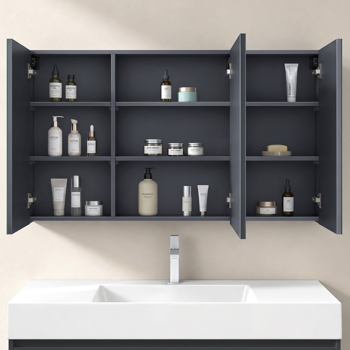 Glasvilla Armario Espejo de Baño con Puertas Sin Marco y Estantes Ajustables – Spiegelschrank 02