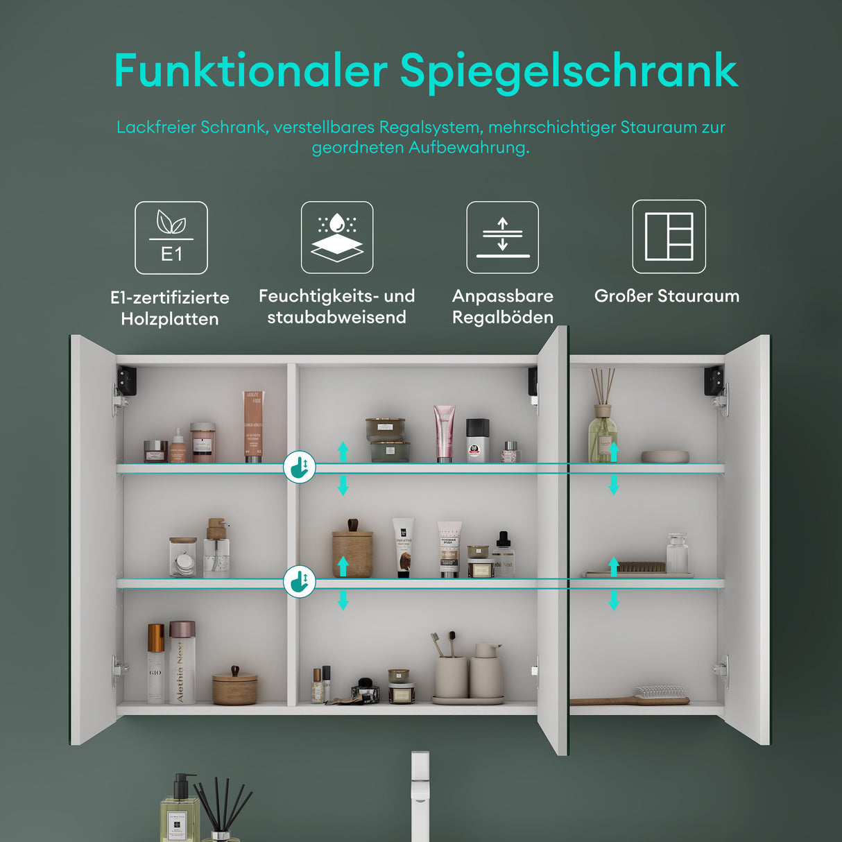 glasvilla Spiegelschrank mit Spielgeltüren Badezimmerschrank Hängeschrank Badezimmerspiegel Spiegelschrank-02