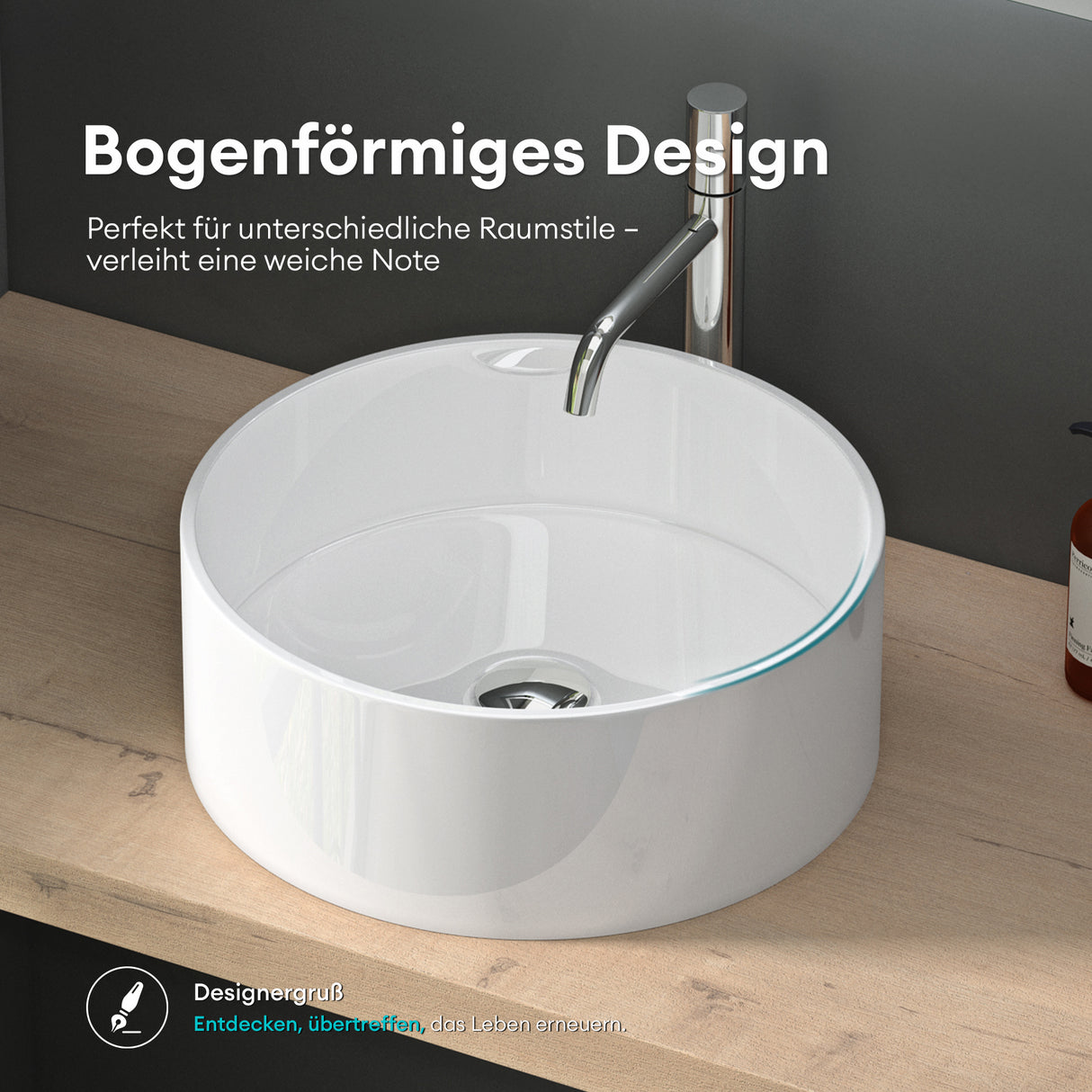 Vasque ronde Glasvilla 40x40x15cm Col804 à poser, sans trou de robinetterie ni trop-plein