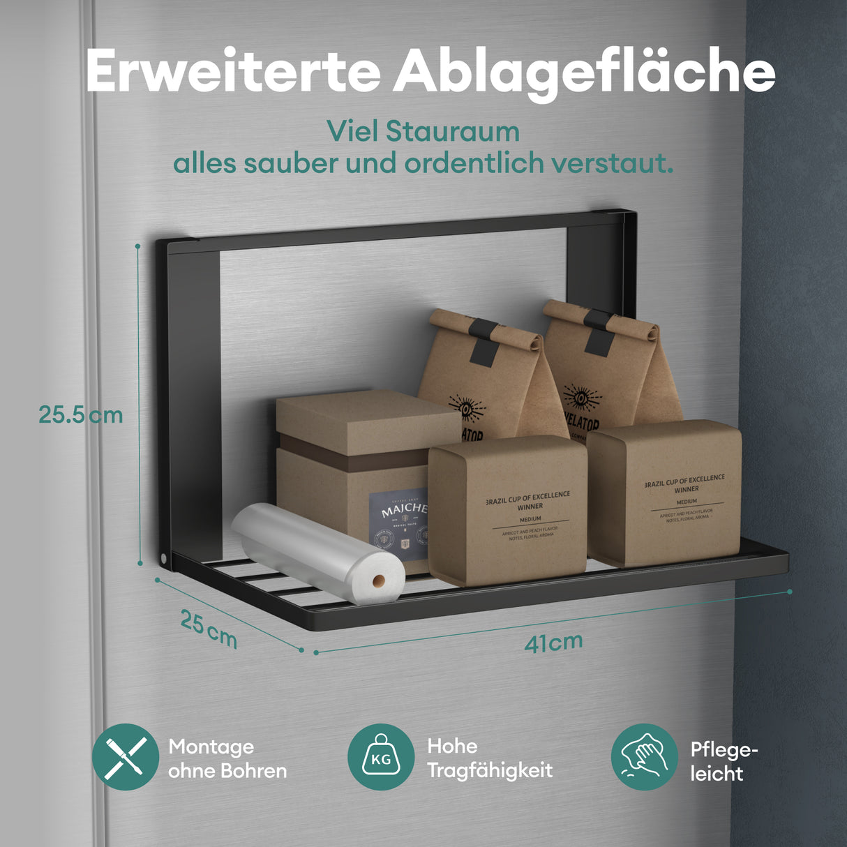 glasvolla Mensola Pieghevole per Lavatrice 41x25cm, Mensola Magnetica Lavatrice in Acciaio al Carbonio, Mensola da Parete Multifunzionale per Bagno e Cucina Folda-01