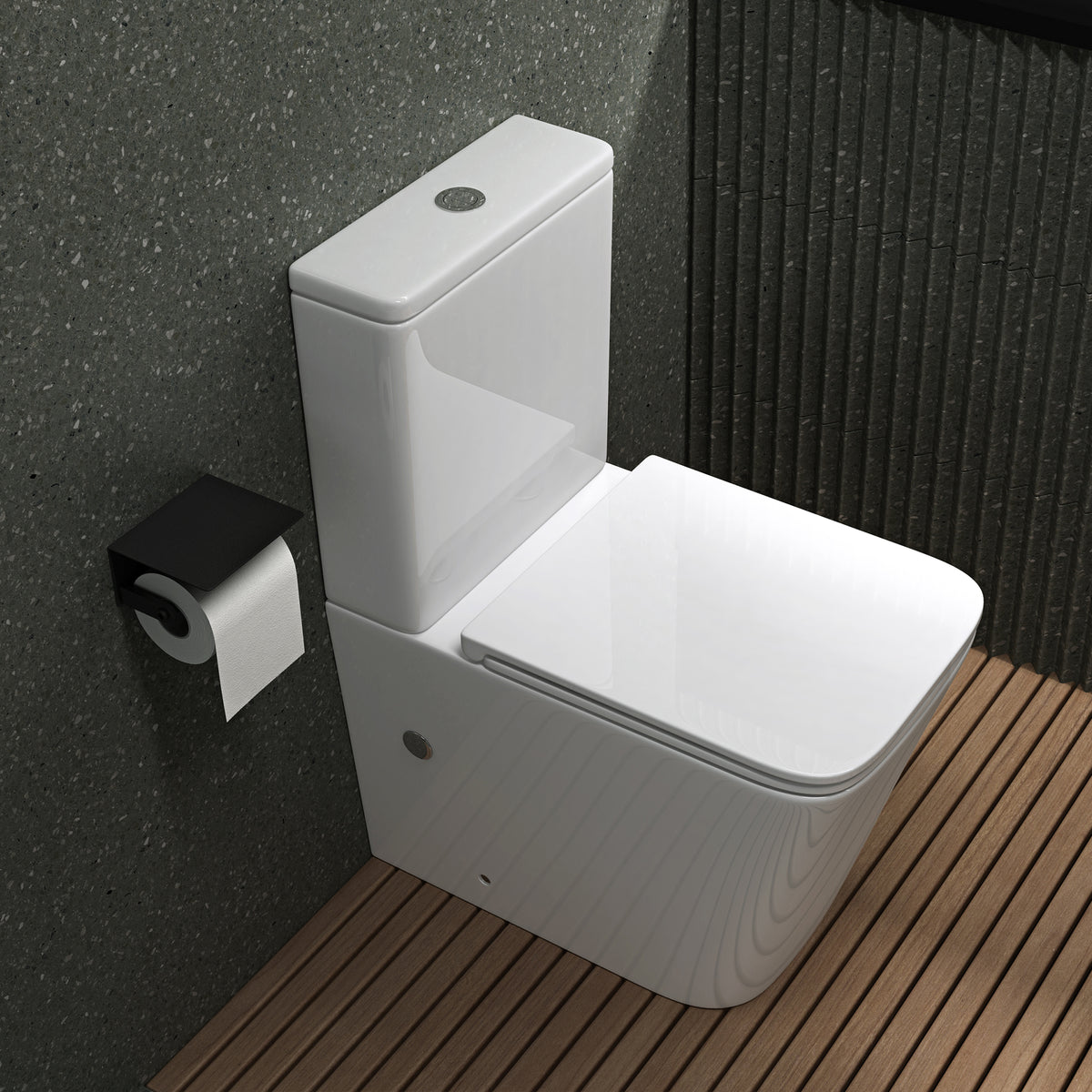glasvilla Stand WC mit Spülkasten spülrandloses-WC bodenstehende-Toilette aus Keramik, weiß/matt schwarz 36x63x82cm, mit Absenkautomatik inkl. Spülkasten, Stand112T
