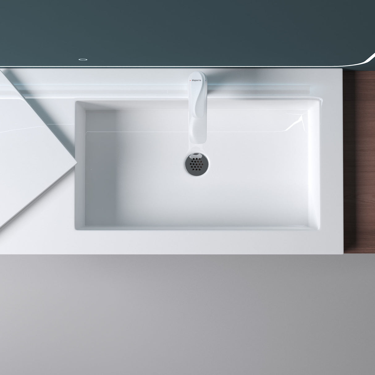 Lavabo Glasvilla, lavabo encastré, vasque à droite, L x P x H : 120 x 46 x 13,5 cm, lavabo design en résine minérale moulée blanche, Colossum820