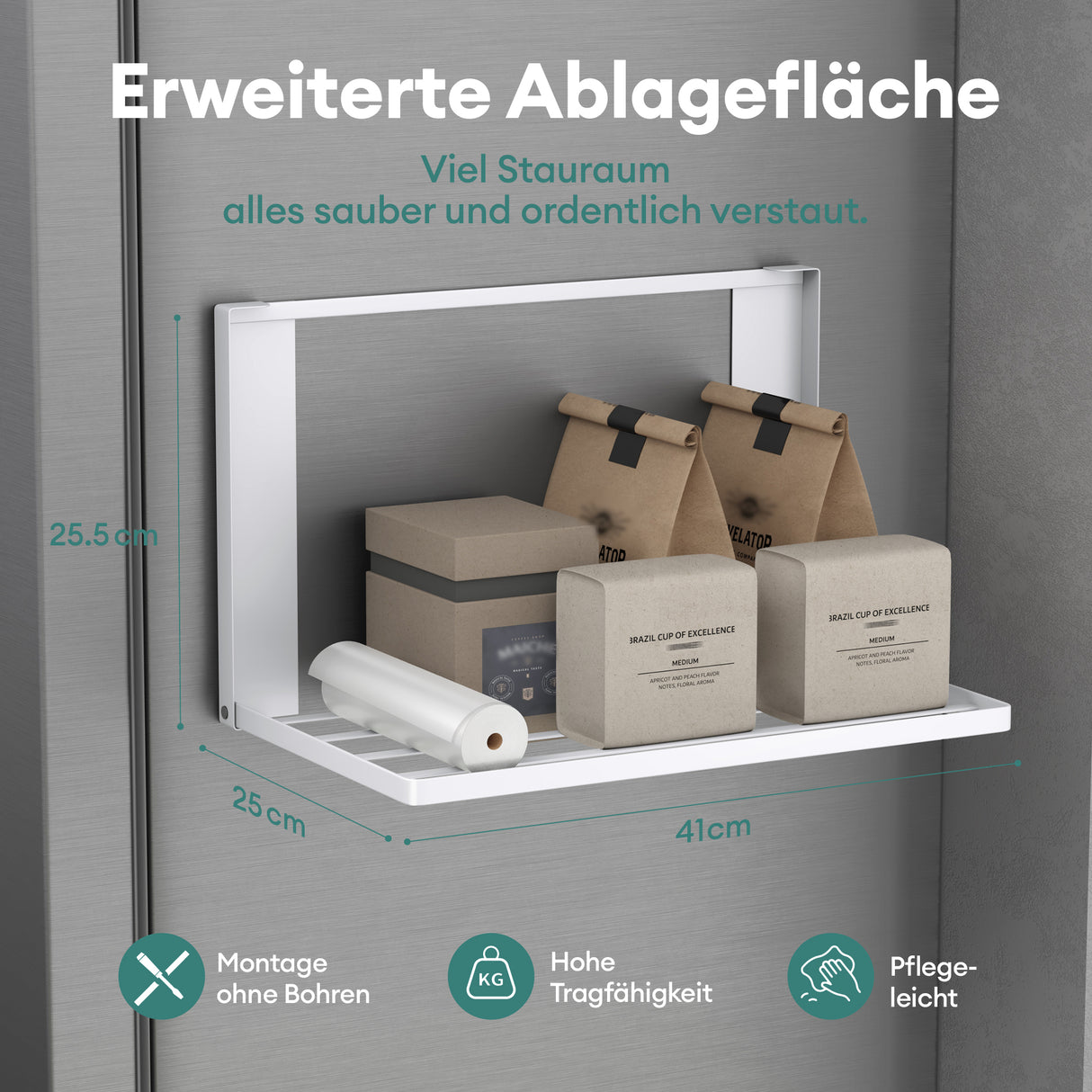 glasvolla Mensola Pieghevole per Lavatrice 41x25cm, Mensola Magnetica Lavatrice in Acciaio al Carbonio, Mensola da Parete Multifunzionale per Bagno e Cucina Folda-01