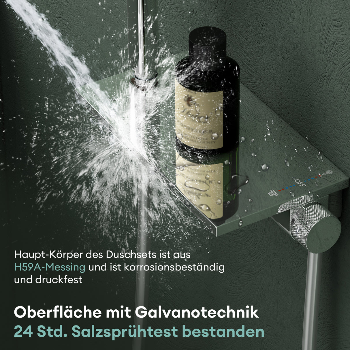 Robinet de baignoire Glasvilla avec douchette, design cascade, jets multiples, douchette en laiton avec barre et flexible de douche.