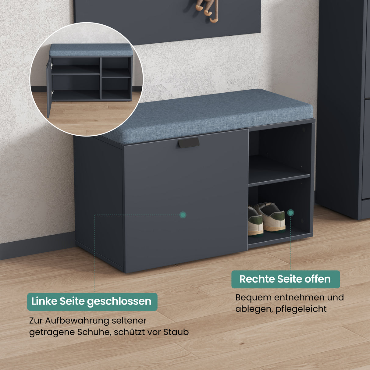 glasvilla Panchina Scarpiera con Cuscino, Ripiani Regolabile, Maniglia in Lega di Alluminio, Scarpiera con Seduta Salvaspazio da Ingresso, Corridoio, Zitta-01