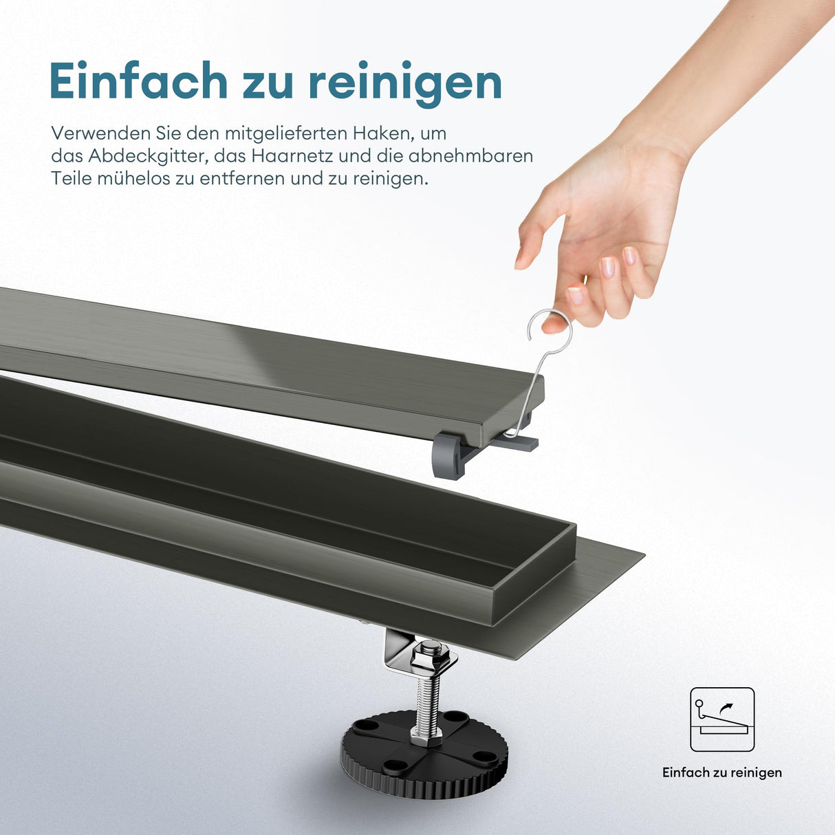 Bonde de douche Glasvilla en acier inoxydable | Kit de siphon complet pour salle de bain | Carrelable, débit de 35 l/min | Filtre à cheveux KE110