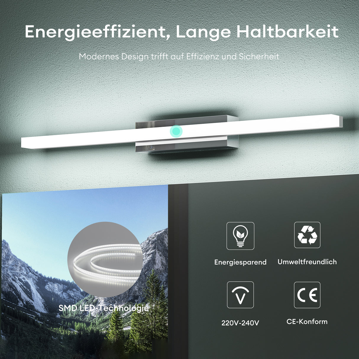 glasvilla Lampe de Salle de Bain LED pour Miroir | Lampe de Miroir 6000K pour Salle de Bain | Applique Murale LED 9W Spiegelstrahl