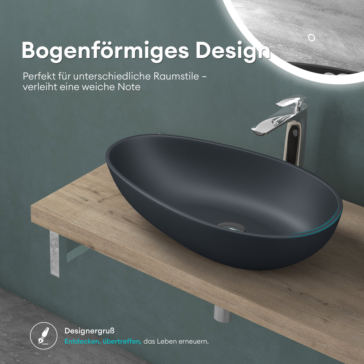 Vasque ovale à poser Glasvilla sans trou de robinetterie ni trop-plein Col809